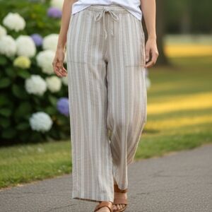 Gap NWT Womens Linen Wide Leg Ankle Pants Boho Cottagecore Flowy Cream XL